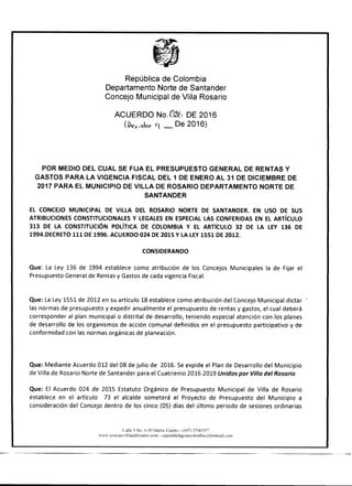 presupuesto general para la vigencia 2017 de Villa del Rosario Norte de santander