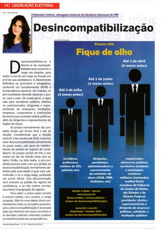 Artigo "Desincompatibilização" (Fernanda Caprio) Revista Republicana fevereiro/2016
