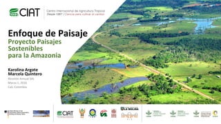 Enfoque de Paisaje
Proyecto Paisajes
Sostenibles
para la Amazonia
Karolina Argote
Marcela Quintero
Reunión Annual SAL
Marzo 1, 2016
Cali, Colombia
 