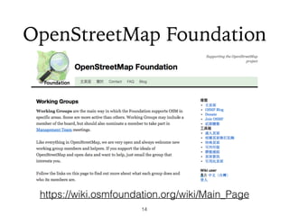 OpenStreetMap Foundation
14
https://wiki.osmfoundation.org/wiki/Main_Page
 