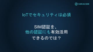 IoTでセキュリティは必須
SIM認証を、
他の認証にも有効活用
できるのでは？
 