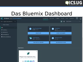 www.ics.ug #icsug
Das Bluemix Dashboard
 
