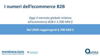 I numeri dell’ecommerce B2B
Oggi il mercato globale relativo
all’ecommerce B2B è 5.500 Mld $
Nel 2020 raggiungerà 6.700 Mld $
 