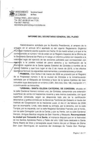 Informe del secretario del Ayuntamiento de Córdoba sobre la Mezquita