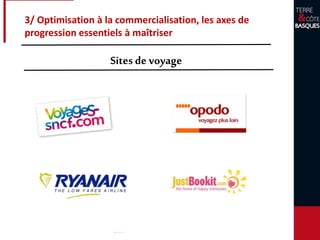 3/ Optimisation à la commercialisation, les axes de
progression essentiels à maîtriser
Sites de voyage
 