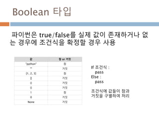 None
정의된 것이 없는 타입을 세팅할 때 표시
 존재하지 않음(Not Exists)
 정의되지 않음(Not Assigned, Not Defined)
 값이 없음(No Value)
 초기값(Initialized Value)
 