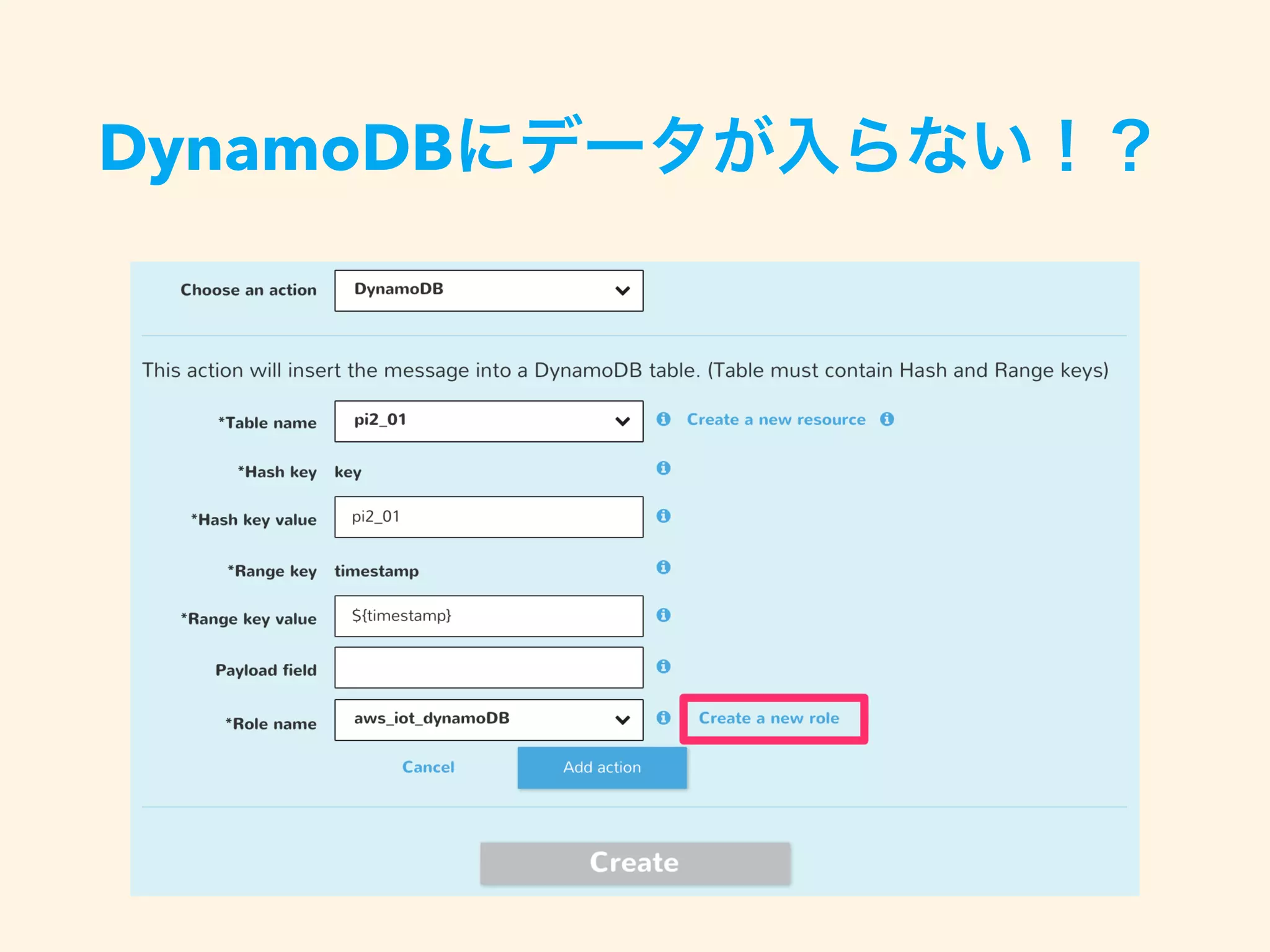 DynamoDBにデータが入らない！？
 