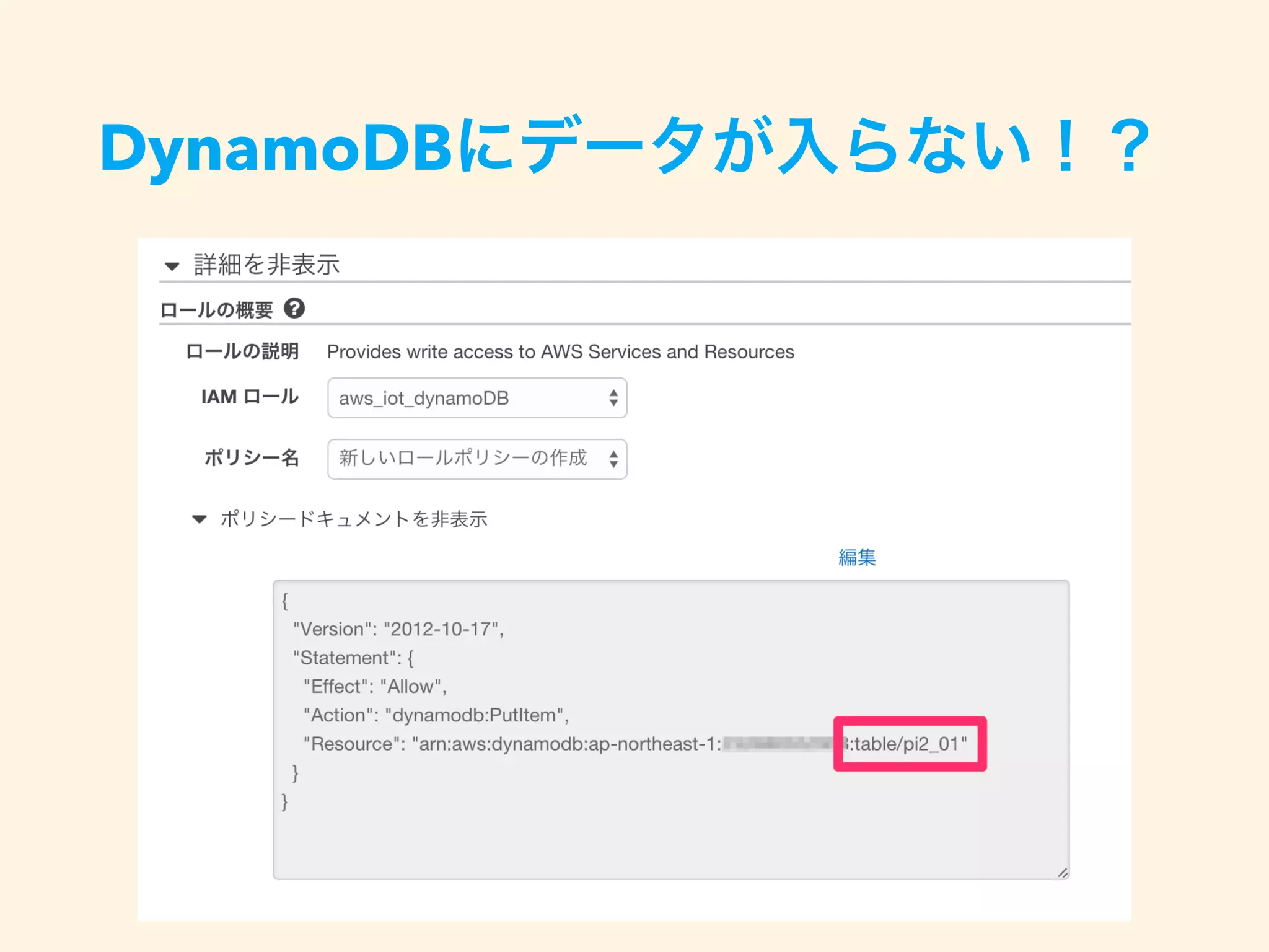 DynamoDBにデータが入らない！？
 