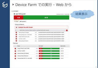 > Device Farm での実行 - Web から
69
結果表示
 
