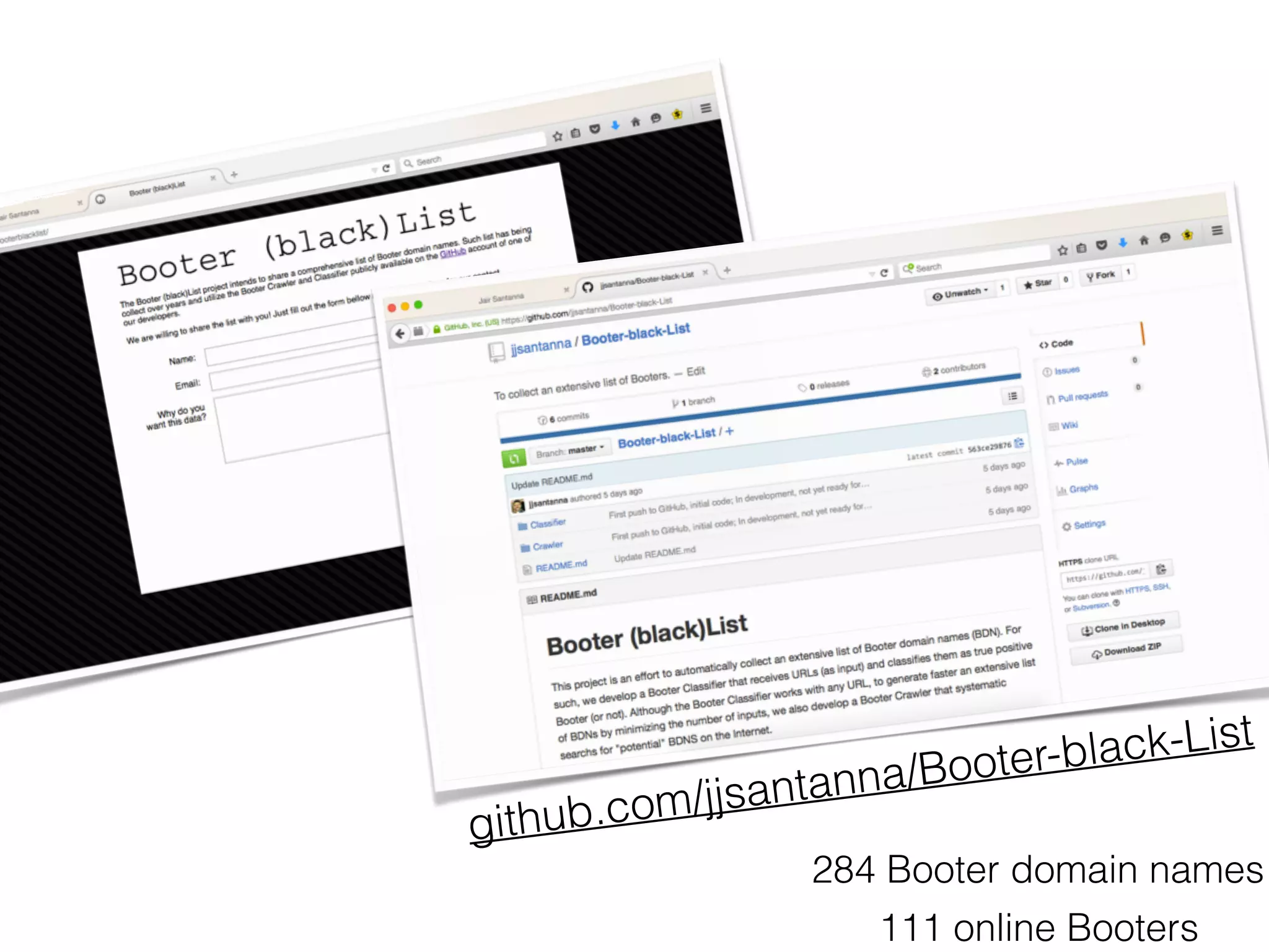 284 Booter domain names
111 online Booters
github.com/jjsantanna/Booter-black-List
 