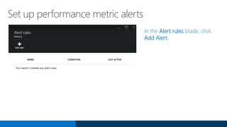 Set up performance metric alerts
In the Alert rules blade, click
Add Alert.
 
