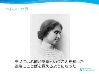 ヘレン・ケラー
9	
モノには名前があるということを知った
途端にことばを覚えるようになった
 