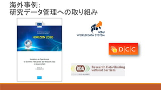 海外事例：
研究データ管理への取り組み
 