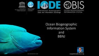 Ocean Biogeographic
Information System
and
BBNJ
Photo credits Molly Timmers - NOAA w.appeltans@unesco.org
International Oceanographic
Data and Information Exchange
 
