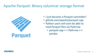13	
  ©	
  Cloudera,	
  Inc.	
  All	
  rights	
  reserved.	
  
Apache	
  Parquet:	
  Binary	
  columnar	
  storage	
  form...