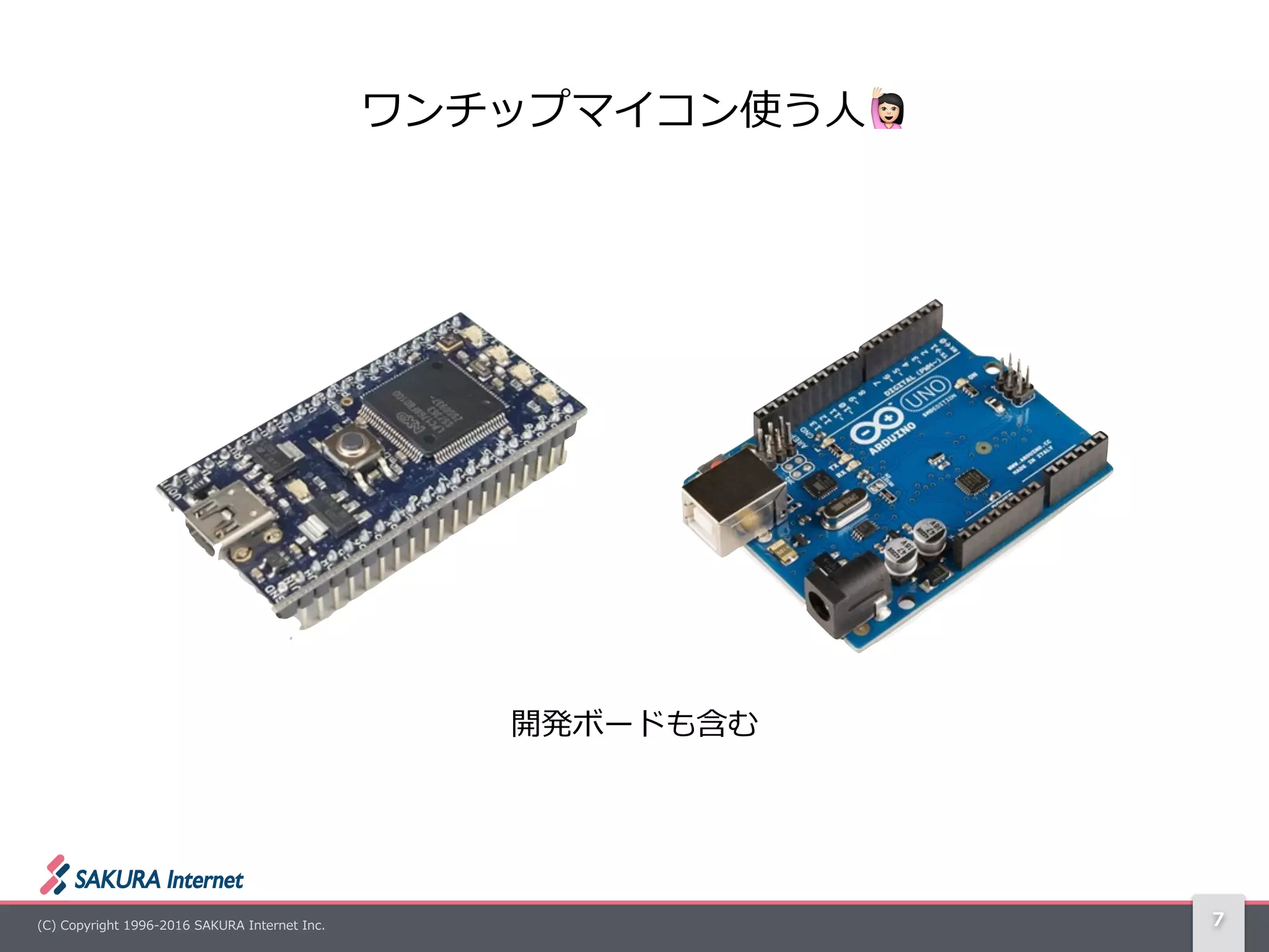 (C)  Copyright  1996-‐‑‒2016  SAKURA  Internet  Inc. 7
ワンチップマイコン使う⼈人! 　
開発ボードも含む
 