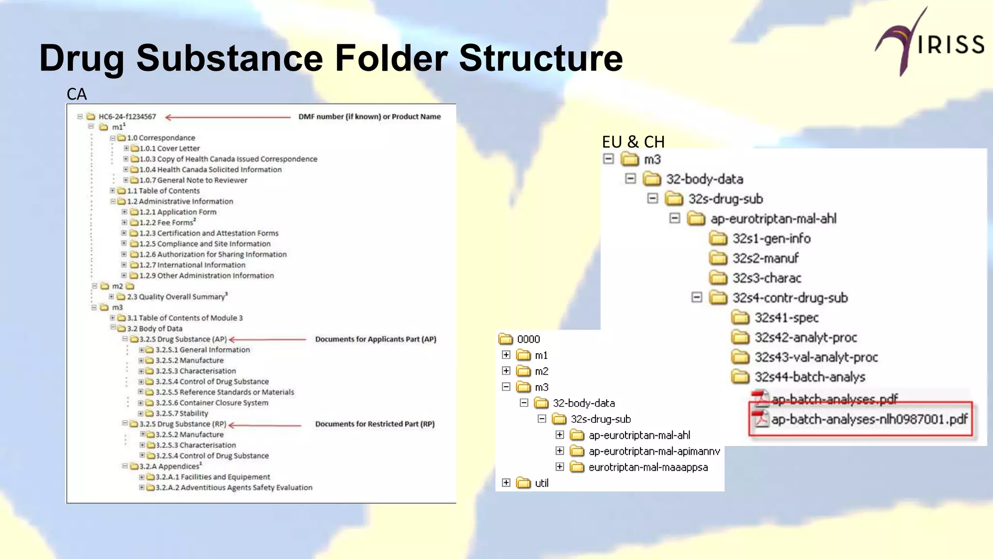 Drug Substance Folder Structure
CA
EU & CH
 