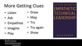 @RuthMalan
#OReillySACon
More Getting Clues
• Listen
• Ask
• Empathize
• Imagine
• Play
• Draw
• Map
• Try
• Try again
• Show
 