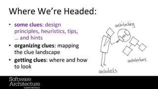 @RuthMalan
#OReillySACon
Where We’re Headed:
• some clues: design
principles, heuristics, tips,
… and hints
• organizing c...