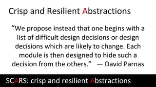 Crisp and Resilient Abstractions
“We propose instead that one begins with a
list of difficult design decisions or design
d...