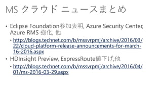 http://blogs.technet.com/b/mssvrpmj/archive/2016/03/
22/cloud-platform-release-announcements-for-march-
16-2016.aspx
http://blogs.technet.com/b/mssvrpmj/archive/2016/04/
01/ms-2016-03-29.aspx
 