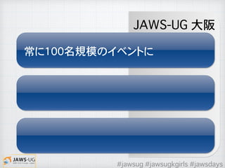 JAWS-UG 大阪
常に100名規模のイベントに
#jawsug #jawsugkgirls #jawsdays
 