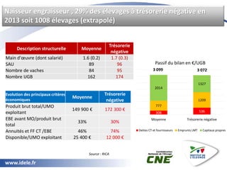 www.idele.fr
Naisseur engraisseur , 29% des élevages à trésorerie négative en
2013 soit 1008 élevages (extrapolé)
Descript...
