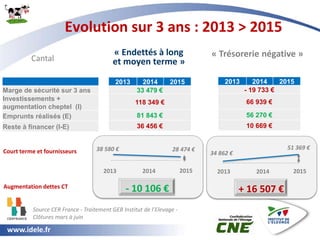 www.idele.fr
« Endettés à long
et moyen terme »
Evolution sur 3 ans : 2013 > 2015
Source CER France - Traitement GEB Insti...
