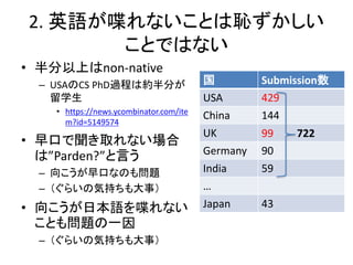 2. ӢZ੤ʤȤϐu
ȤǤϤʤ
? Ϥnon-native
C USACS PhD^̤ϼs֤
ѧ
? https://news.ycombinator.com/ite
m?id=5149574
? ڤȡʤ
ϡParden?Ԥ
C 򤳤ڤʤΤ↖}
C 餤Κݳ֤£
? 򤳤ձZ੤ʤ
Ȥ↖}һ
C 餤Κݳ֤£
 Submission
USA 429
China 144
UK 99 722
Germany 90
India 59

Japan 43
 