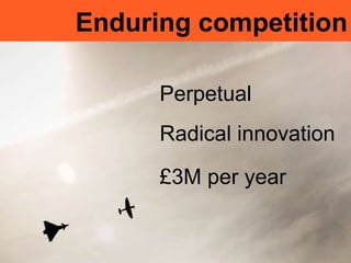 Enduring competition
Perpetual
Radical innovation
£3M per year