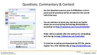 The Intelligence Collaborative
http://IntelCollab.com #IntelCollab
Powered by
α Use the Questions pane on your GoToWebinar...