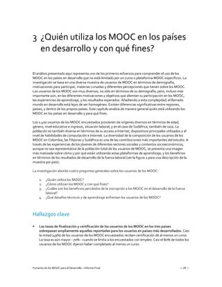 Fomento de los MOOC para el Desarrollo – Informe Final — 29 —
3 ¿Quién utiliza los MOOC en los países
en desarrollo y con ...
