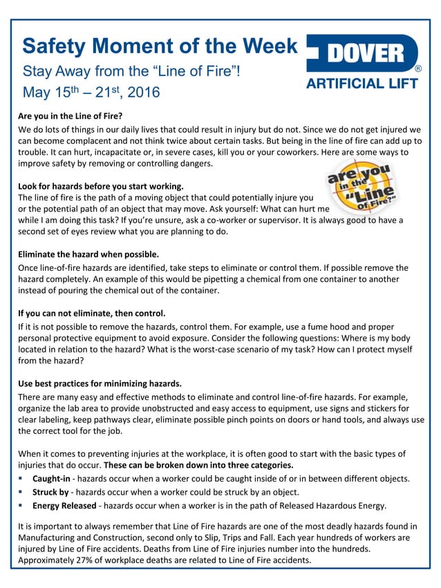 Dover ALS Safety Moment of the Week 16-May-2016 | PDF | First Aid ...
