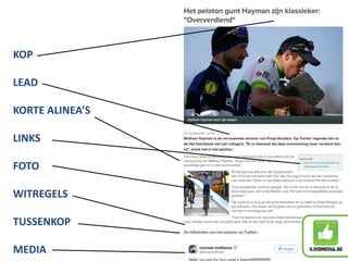 KOP
LEAD
KORTE ALINEA’S
LINKS
FOTO
WITREGELS
TUSSENKOP
MEDIA
 