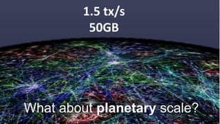 What about planetary scale?
1.5 tx/s
50GB
 