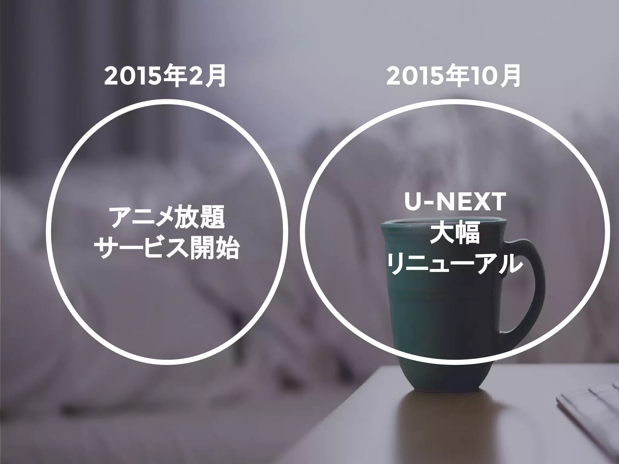 U-NEXT
大幅
リニューアル
2015年10月
アニメ放題
サービス開始
2015年2月
 