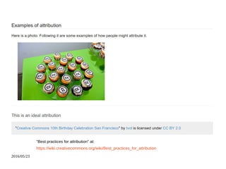 2016/05/23
"Best practices for attribution" at:
https://wiki.creativecommons.org/wiki/Best_practices_for_attribution
 