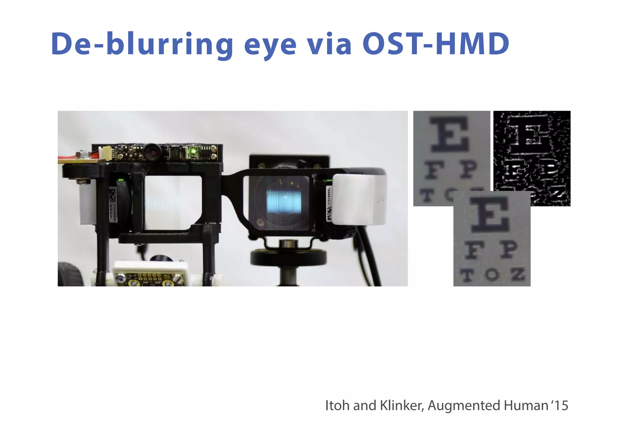 De-blurring eye via OST-HMD
Itoh and Klinker, Augmented Human‘15
 
