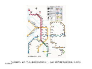 2016/05/25
若有相關權利，屬於「台北大 捷運股份有限公司」，此處主張著作權概念說明與推廣之合理使用。眾
 