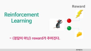 모두의연구소
Reinforcement
Learning
- (정답이 아닌) reward가 주어진다.
Reward
 