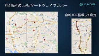 計5箇所のLoRaゲートウェイでカバー
自転車に搭載して測定
 