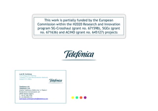 This work is partially funded by the European
Commission within the H2020 Research and Innovation
program 5G-Crosshaul (grant no. 671598), 5GEx (grant
no. 671636) and ACINO (grant no. 645127) projects
 