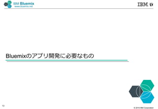 © 2016 IBM Corporation
13
IBM Bluemix
www.bluemix.net
Bluemixのアプリ開発に必要なもの
 