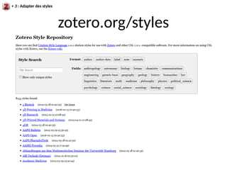zotero.org/styles
+ 3 : Adapter des styles
 