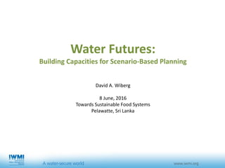 Water Futures:
Building Capacities for Scenario-Based Planning
David A. Wiberg
8 June, 2016
Towards Sustainable Food Systems
Pelawatte, Sri Lanka
 