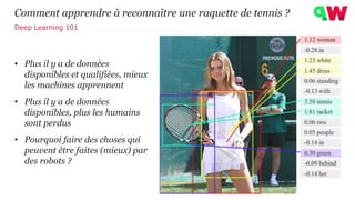 Comment apprendre à reconnaître une raquette de tennis ?
6
Deep Learning 101
• Plus il y a de données
disponibles et quali...