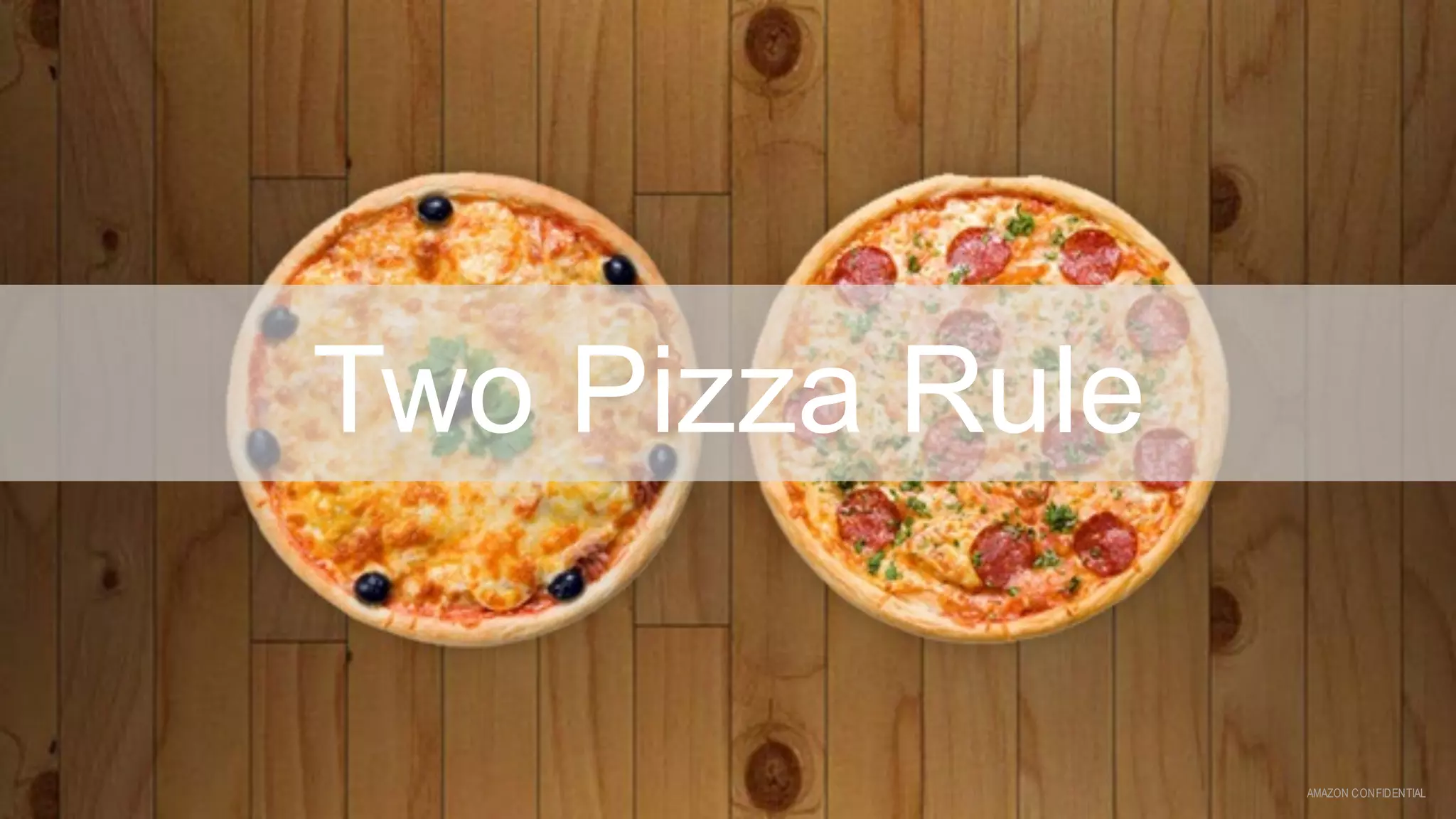 Two Pizza Rule
AMAZON CONFIDENTIAL
 