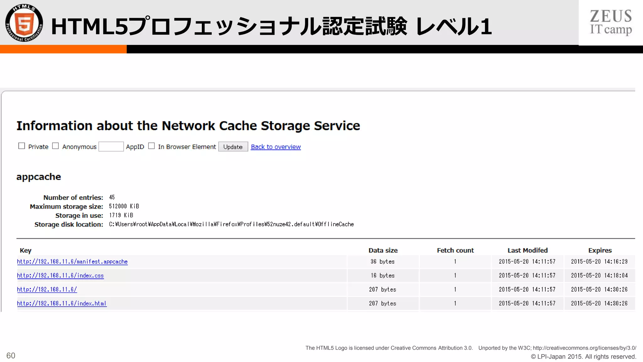 © LPI-Japan 2015. All rights reserved.
The HTML5 Logo is licensed under Creative Commons Attribution 3.0. Unported by the W3C; http://creativecommons.org/licenses/by/3.0/
60
HTML5プロフェッショナル認定試験 レベル1
 