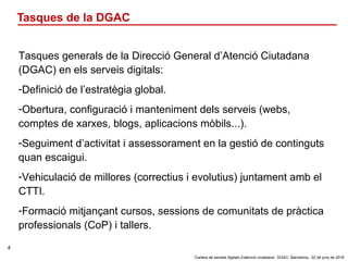 ‘Cartera de serveis digitals d’atenció ciutadana’. DGAC: Barcelona, 22 de juny de 2016
4
Tasques de la DGAC
Tasques genera...