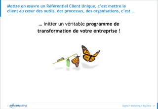 © 57
Mettre en œuvre un Référentiel Client Unique, c’est mettre le
client au cœur des outils, des processus, des organisations, c’est …
… initier un véritable programme de
transformation de votre entreprise !
 